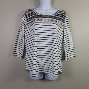 Rebecca Malone Black and White Scoop Neck Striped 3/4 Sleeve Size Large